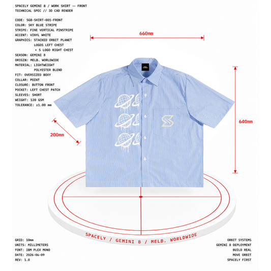 GEMINI 8 Work Shirt — Sky Blue Stripe