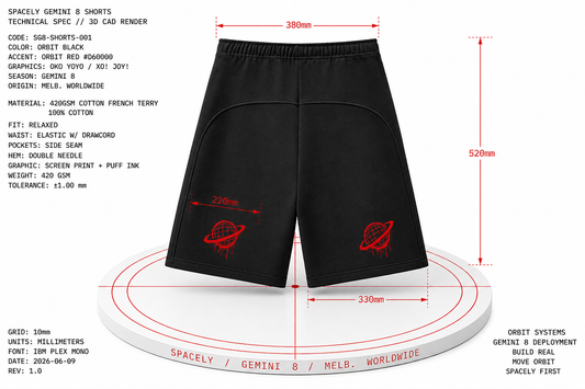 SPACELY Standard Issue Fleece Shorts — Black / White