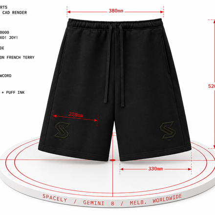 SPACELY Standard Issue Fleece Shorts — Black / White