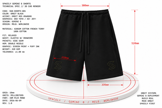 SPACELY Standard Issue Fleece Shorts — Black / White
