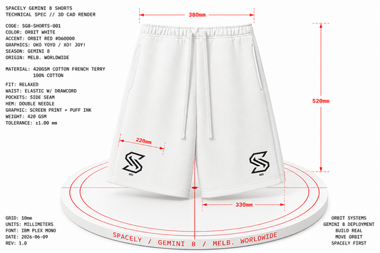 SPACELY Standard Issue Fleece Shorts — Black / White